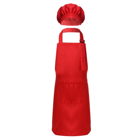 TiaoBug Kids Chef Kitchen Costume Apron Hat Outfit Adjustable Bib Artist Apron for Cooking Baking Red M