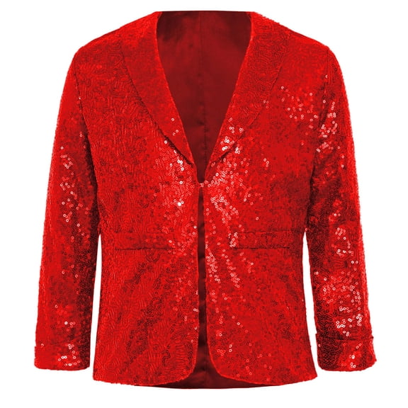 TiaoBug Kids Christmas Sparkly Sequins Jacket One Button Formal Tuxedo Suit Jazz Disco Dance Outerwear Red 16