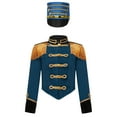 thumbnail image 1 of TiaoBug Kids Circus Ringmaster Performance Outfits Fringe Epaulet Jacket with Majorette Drummer Hat Peacock 6, 1 of 6