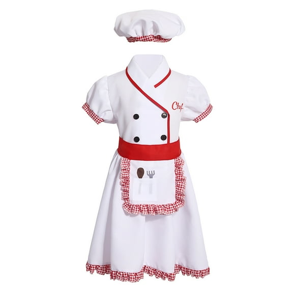 TiaoBug Kids Cook Chef Outfits Halloween Cosplay Costume Kitchen Cooking Baking Wear Fancy Dress Up Girls 8-10
