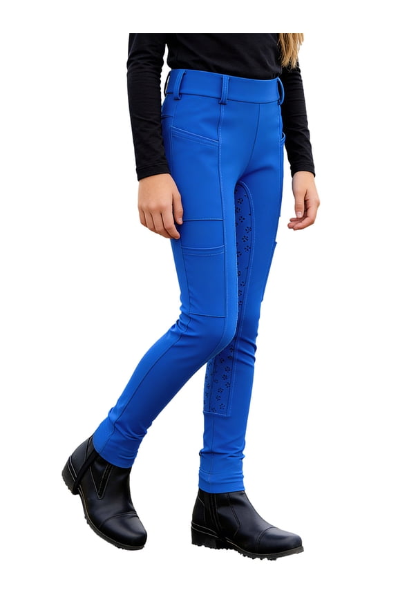 Kids Equestrian Breeches Horse Riding Leggings Pants for Girls Boys Slim Fit High Waisted Trousers Blue 6