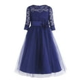 thumbnail image 1 of TiaoBug Kids Floral Lace Half Sleeve Maxi Dress Flower Girls Wedding Party Bridesmaid Baptism Gown Dark Blue 4, 1 of 7
