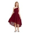thumbnail image 1 of TiaoBug Kids Flower Girl One Shoulder Party Gown Sequins High-Low Hem Dress for Wedding Birthday Burgundy 6, 1 of 7