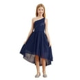 thumbnail image 1 of TiaoBug Kids Flower Girl One Shoulder Party Gown Sequins High-Low Hem Dress for Wedding Birthday Navy Blue 12, 1 of 7