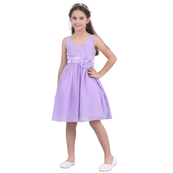TiaoBug Kids Flower Girls Floral Rose Bridesmaid Party Dress V-neck Chiffon Wedding Prom Ball Gown Lavender 4