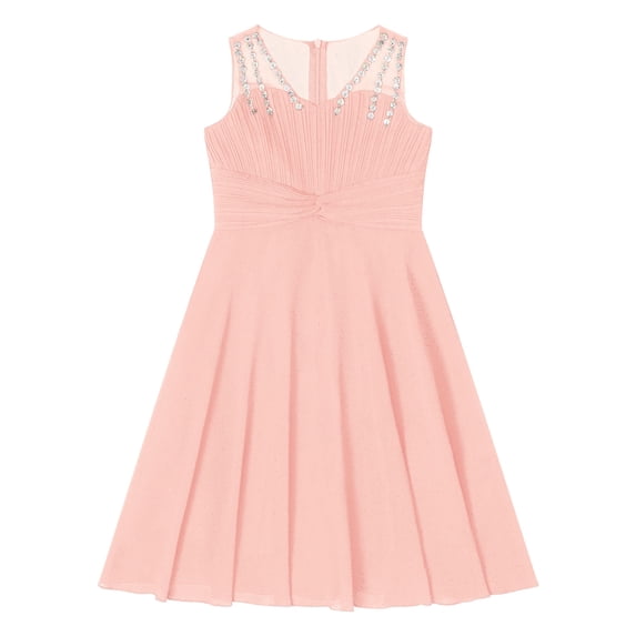 TiaoBug Kids Flower Girls Ruched Chiffon Princess Party Dress Sleeveless Pageant Birthday Formal Gown Pink 14