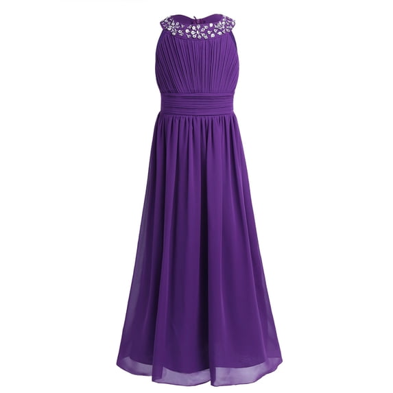 TiaoBug Kids Flower Girls Wedding Bridesmaid Dress Chiffon Sleeveless Birthday Party Prom Maxi Gowns Purple 14