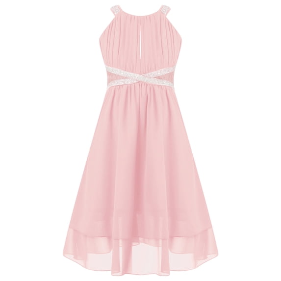 TiaoBug Kids Girl Crossing Rhinestone Chiffon Dress Pageant Bridesmaid Elegant Dress Sleeveless Birthday Party Formal Gown Pink 14