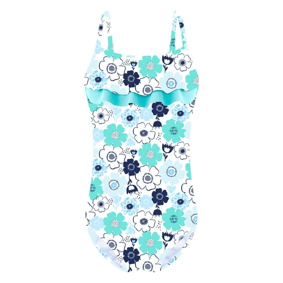 TiaoBug Kids Girl Fish Scales One Piece Swimsuit Mermaid Swimwear Open Back Beachwear Floral Mint Green 14