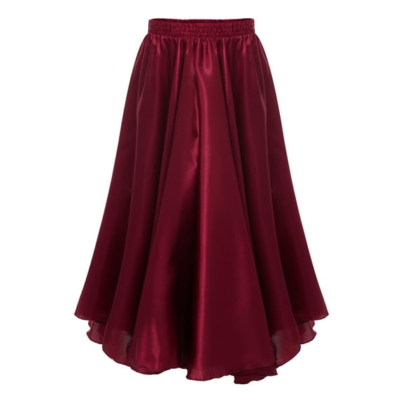 TiaoBug Kids Girl Long Full Circle Flamenco Skirt Chiffon Latin Spanish Dance Maxi Skirt Burgundy 110