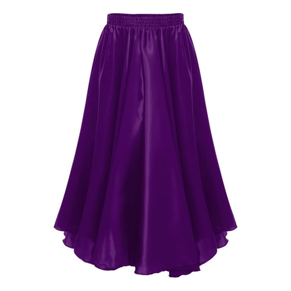 TiaoBug Kids Girl Long Full Circle Flamenco Skirt Chiffon Latin Spanish Dance Maxi Skirt Purple 7-8