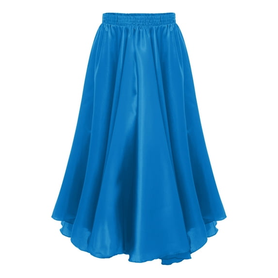 TiaoBug Kids Girl Long Full Circle Flamenco Skirt Chiffon Latin Spanish Dance Maxi Skirt Sky Blue 3-4