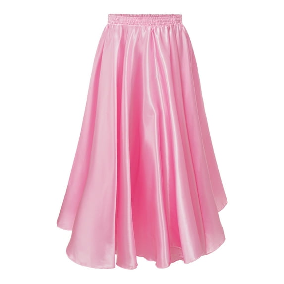 TiaoBug Kids Girl Long Full Circle Flamenco Skirt Chiffon Latin Spanish Dance Maxi Skirt Pink 120