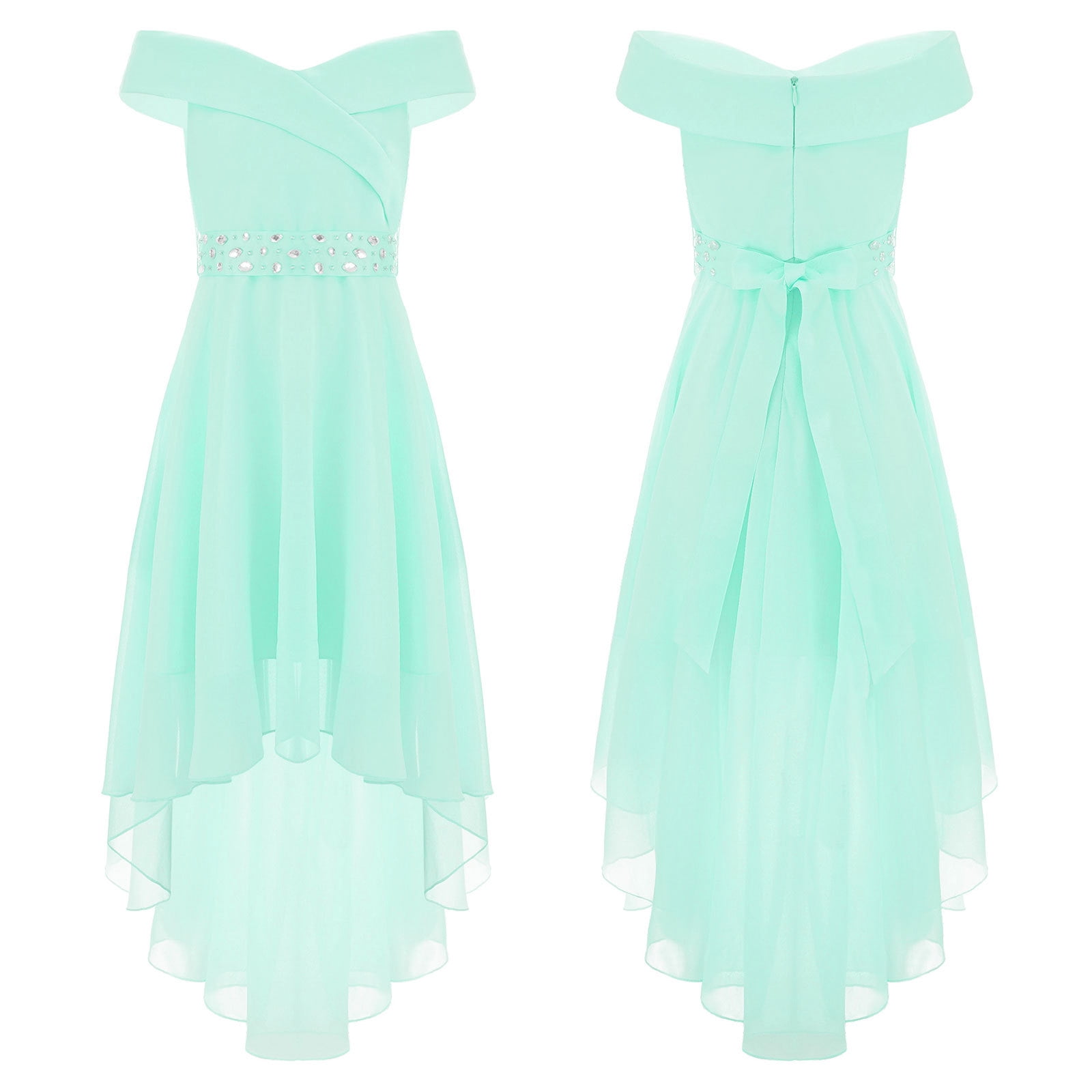 TiaoBug Kids Girl Off Shoulder Wedding Dress Formal Princess Party Maxi Gown  Mint Green 14 - Walmart.com