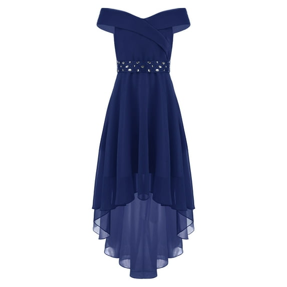 TiaoBug Kids Girl Off Shoulder Wedding Dress Formal Princess Party Maxi Gown Navy Blue 10