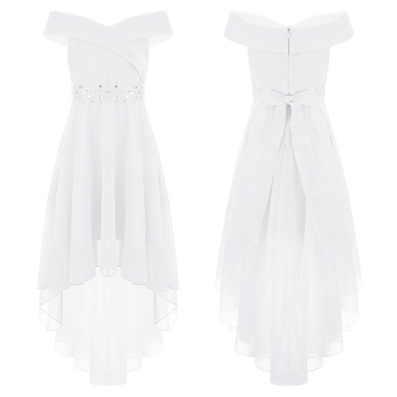 TiaoBug Kids Girl Off Shoulder Wedding Dress Formal Princess Party Maxi Gown White 6