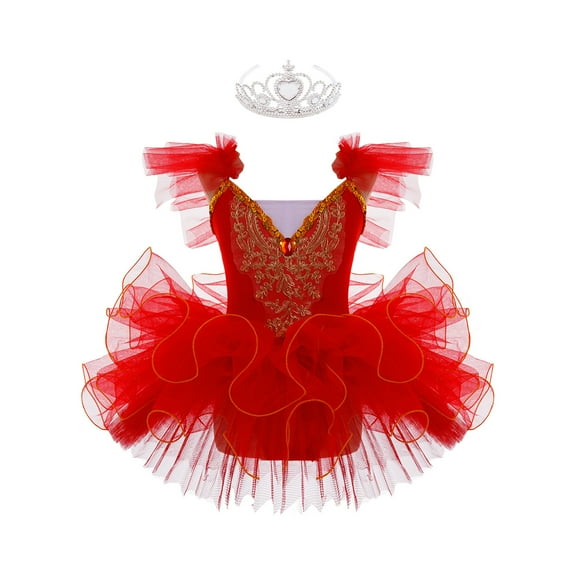 TiaoBug Kids Girl Ruffle Flying Sleeve Ballet Tutu Dress Ballerina Costume Dancewear