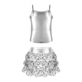 thumbnail image 1 of TiaoBug Kids Girls 2 Pcs Jazz Dance Outfit Set Sequin Cami Vest Top with Ruffle Tutu Skirt for Hip Hop Performance Dancewear Silver-A 6, 1 of 5