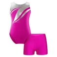 thumbnail image 1 of TiaoBug Kids Girls 2 Piece Ballet Dance Outfits Rhinestone Gymnastic Tank Leotard with Tumbling Shorts Skating Dancewear Rose 8, 1 of 7