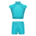thumbnail image 1 of TiaoBug Kids Girls 2 Piece Dance Outfits Sleeveless Crop Top and Shorts Gymnastic Set Blue Green 16, 1 of 6