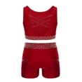 thumbnail image 1 of TiaoBug Kids Girls 2 Piece Gymnastics Dance Outfit Cheerleading Crisscross Back Crop Top with Shorts Set Burgundy 12, 1 of 7