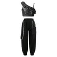 thumbnail image 1 of TiaoBug Kids Girls 2 Piece Hip Hop Dance Outfits Sequins Ruffle Sleeveless Crop Top with Jogger Cargo Pants Set Black 12, 1 of 7