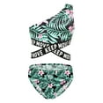 thumbnail image 1 of TiaoBug Kids Girls 2pcs Hawaiian Swimsuit Sets One-Shoulder Tropical Bikini Crop Top Briefs Beach Pool Swimwear Lily 14, 1 of 7