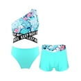 thumbnail image 1 of TiaoBug Kids Girls 3 Piece Bikini Swimsuit Sets Floral Print One Shoulder Crop Top with Briefs Shorts Summer Beachwear Light Green 12, 1 of 7
