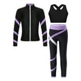 thumbnail image 1 of TiaoBug Kids Girls 3Pcs Sports Outfit Crop Top with Athletic Leggings Zipper Jacket Tracksuit Gym Set Black&Lavender 12, 1 of 5