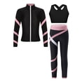 thumbnail image 1 of TiaoBug Kids Girls 3Pcs Sports Outfit Crop Top with Athletic Leggings Zipper Jacket Tracksuit Gym Set Black&Pink 16, 1 of 5