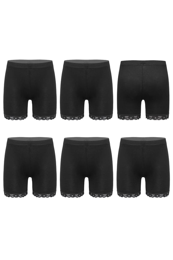 Kids Girls 6 Pack Cotton Lace Shorts Dance Gymnastics Yoga Athletic Bike Shorts Safety Shorts Black 170