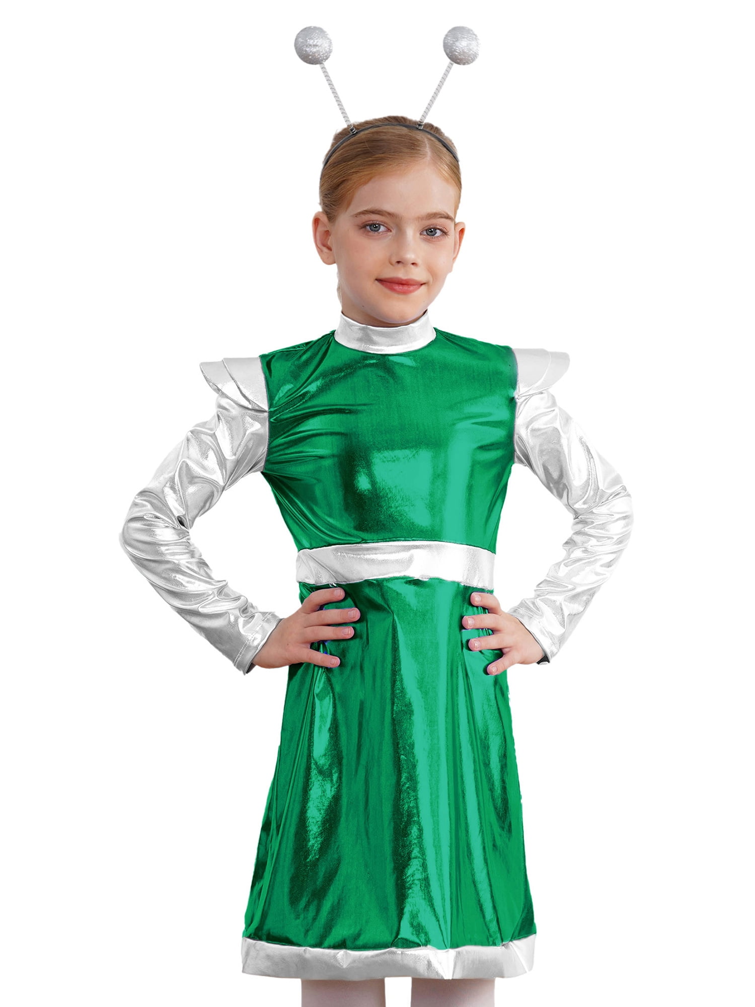Alien Costume Green Dress for Girls with Hair Clips main image 0