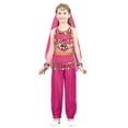 thumbnail image 1 of TiaoBug Kids Girls Arabian Princess Belly Dance Performance Outfit Sequins Halter Top Harem Pants Stage Set Rose Red 7-8, 1 of 7