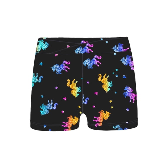 TiaoBug Kids Girls' Athletic Shorts Bottoms V Waistband Gymnastic Dance Yoga Workout Short Pants Cartoon Black 6