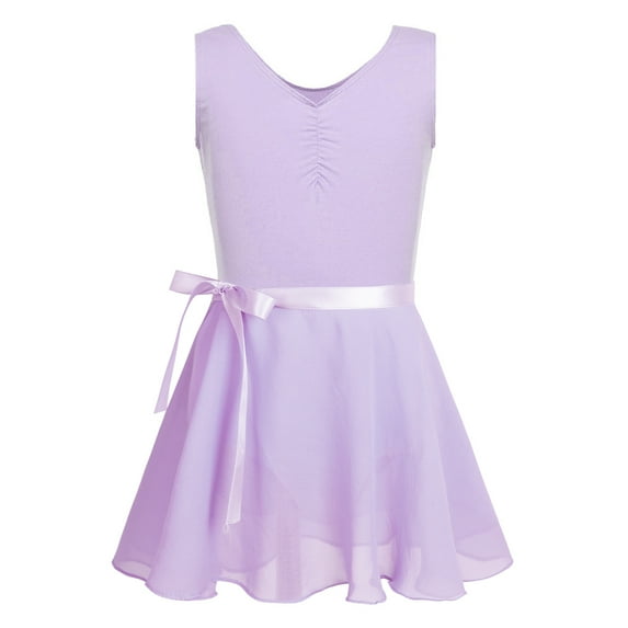 TiaoBug Kids Girls Ballet Dance Costume Sleeveless Gymnastics Leotard with Chiffon Wrap Skirt Ballerina Dancewear Lavender 5-6