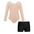thumbnail image 1 of TiaoBug Kids Girls Ballet Dance Leotard Long Sleeve Gymnastics Bodysuit with Booty Shorts Set Apricot&Black 6, 1 of 5