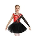 thumbnail image 1 of TiaoBug Kids Girls Ballet Dance Outfits Sparkle Long Sleeve Leotards with Tutu Skirt Figure Skating Performance Costume Red&Black 10, 1 of 7