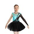 thumbnail image 1 of TiaoBug Kids Girls Ballet Dance Outfits Sparkle Long Sleeve Leotards with Tutu Skirt Figure Skating Performance Costume Turquoise&Black 12, 1 of 7