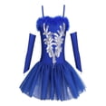 thumbnail image 1 of TiaoBug Kids Girls Swan Ballerina Costume Sequins Beads Tutu Ballet Dance Dress with Gloves Hair Clip Set Blue 6, 1 of 5