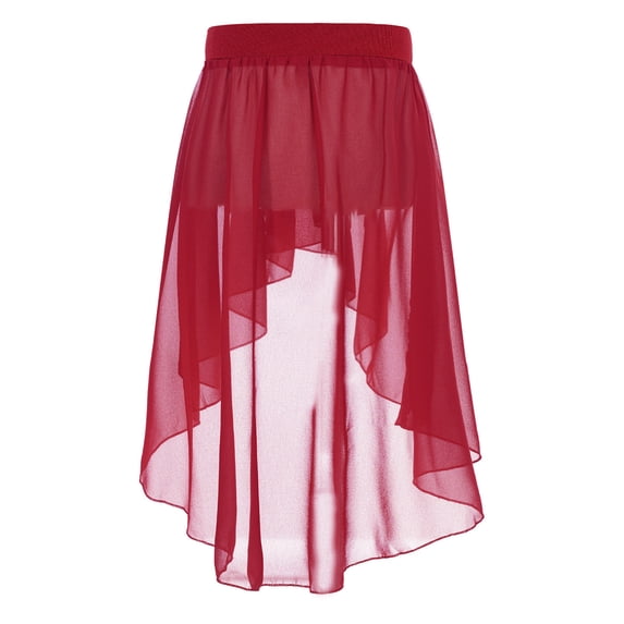 TiaoBug Kids Girls Ballet Latin Lyrical Dance Skirts High-Low Dance Wrap Skirt Performance Dancewear 6-14 Burgundy 10