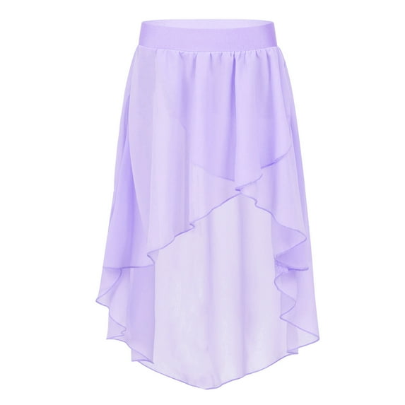 TiaoBug Kids Girls Ballet Latin Lyrical Dance Skirts High-Low Dance Wrap Skirt Performance Dancewear 6-14 Lavender 6