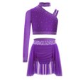 thumbnail image 1 of TiaoBug Kids Girls Ballet Lyrical Dance Outfits Shiny Rhinestones Crop Top and Skirt 2-Piece Set Purple 14, 1 of 5