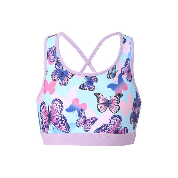 TiaoBug Kids Girls Bikini Top Athletic Shirts Blouse Vest Tee Sleeveless Criss Cross Swimsuit Rashguard Holiday Swimwear Butterfly 10