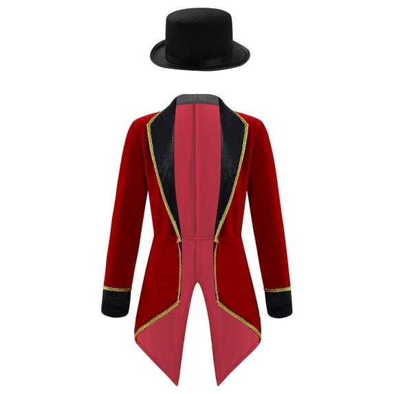 TiaoBug Kids Girls Boys Circus Ringmaster Fancy Dress Showman Stage Performance Costume Suits Burgundy 14