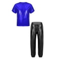 thumbnail image 1 of TiaoBug Kids Girls Boys Jazz Hip Hop Clothing Set Metallic T-shirt with Pant Street Ballet Dance Performance Costume Royal Blue&Black 6, 1 of 5