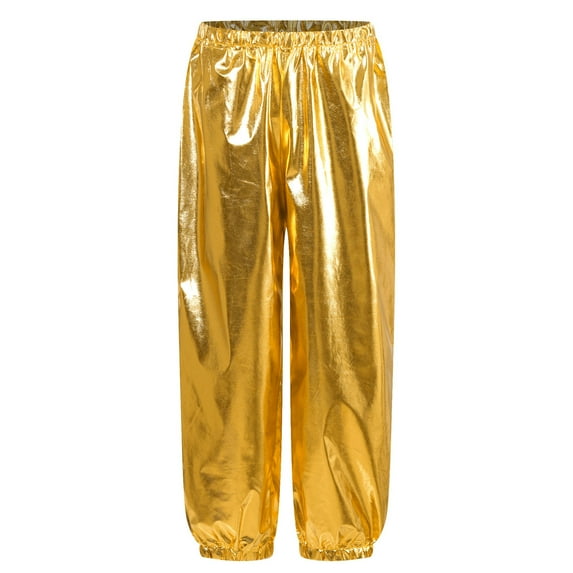 TiaoBug Kids Girls Boys Modern Jazz Hip Hop Dance Costumes Shiny Metallic Dance Pants Trousers Leggings Gold 15-16