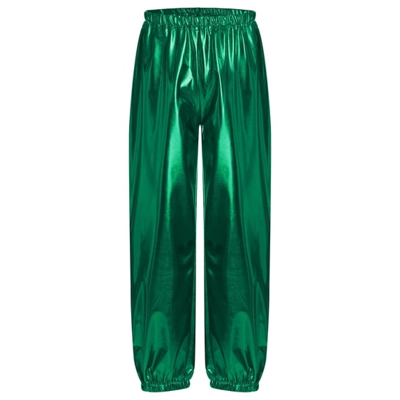 TiaoBug Kids Girls Boys Modern Jazz Hip Hop Dance Costumes Shiny Metallic Dance Pants Trousers Leggings Green 160