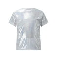 thumbnail image 1 of TiaoBug Kids Girls Boys Shiny Metallic Jazz Hip Hop Modern Ballet Dance Tops Short Sleeve T-Shirt Silver 170, 1 of 6