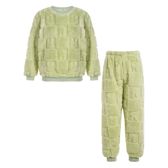 TiaoBug Kids Girls Boys Winter Thicken Warm Flannel Thermal Underwear Set Green 7-8