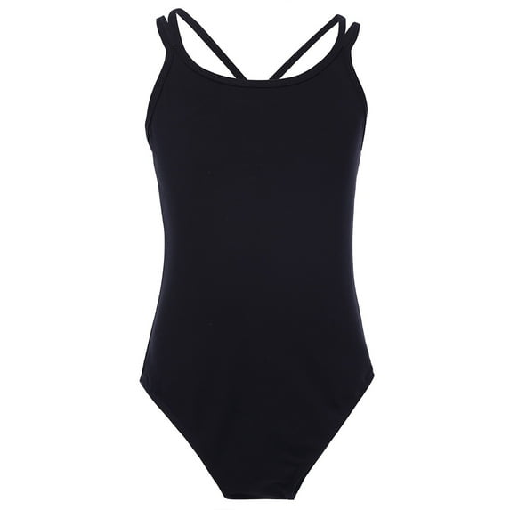 TiaoBug Kids Girls Camisole Leotards Crisscross Ballet Athletic Gymnastics Unitard Bodysuit Dancewear Black 5-6